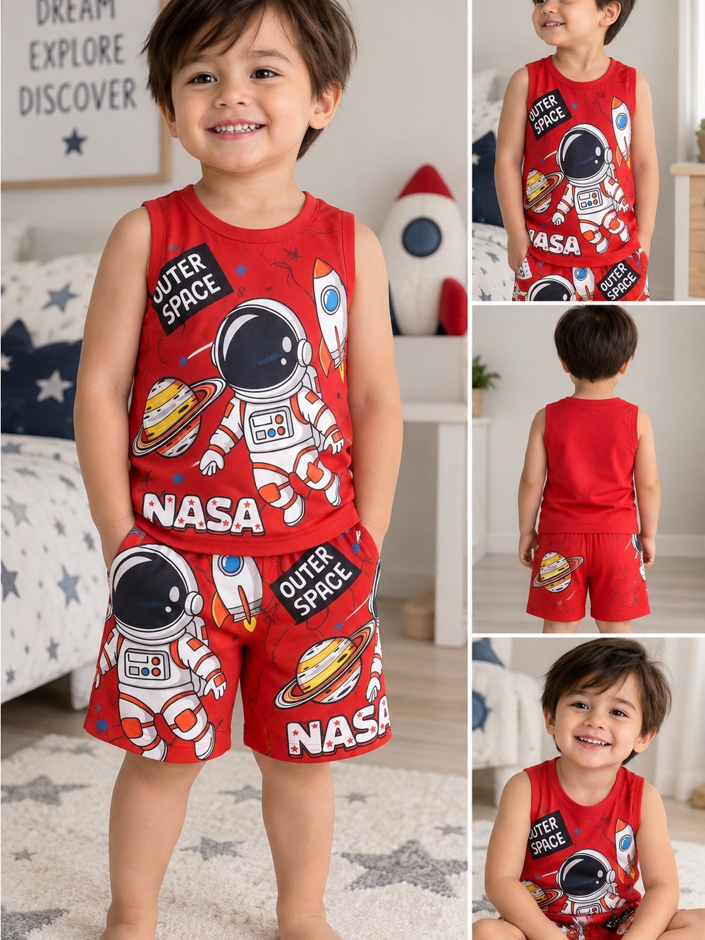 NASA Astronaut Space Pajama Set Toddler Size 2-3Y Red 2 Piece NWT